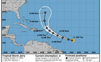 NOAA: Tropical Storm Jerry Projected Path, Spaghetti Models