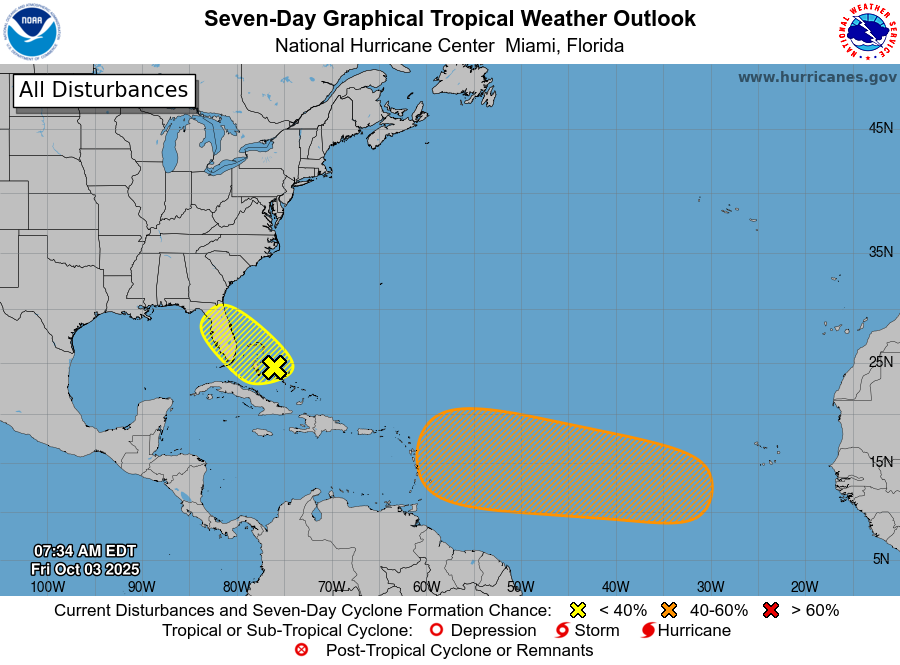 NOAA National Hurricane Center Tropical Weather Outlook for October 3, 2025