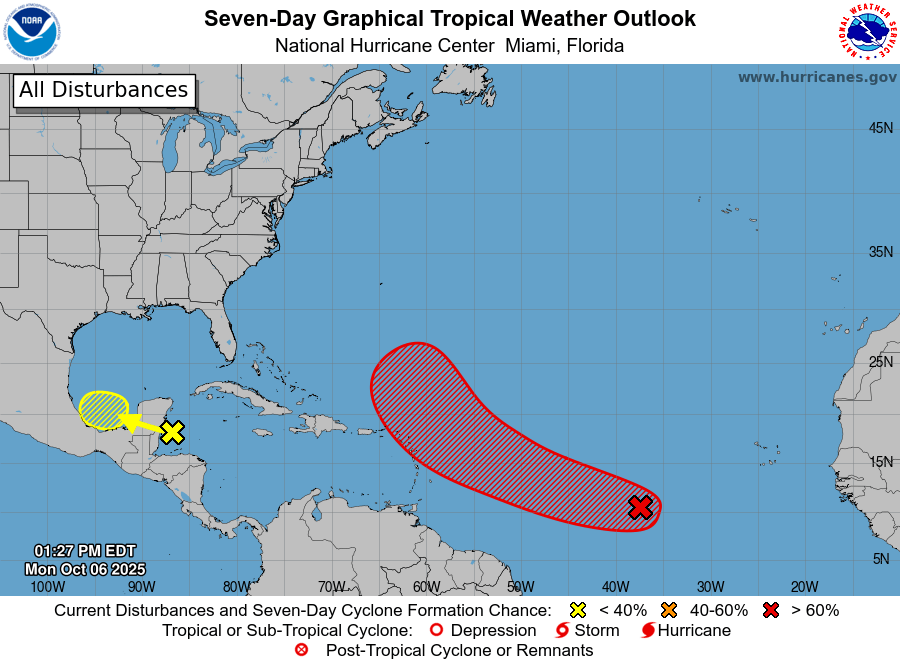 NOAA National Hurricane Center Tropical Weather Outlook for October 6, 2025.