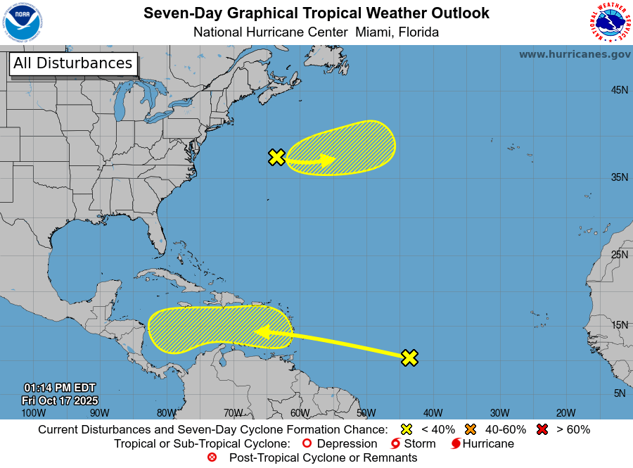 NOAA National Hurricane Center Tropical Weather Outlook for October 17, 2025.