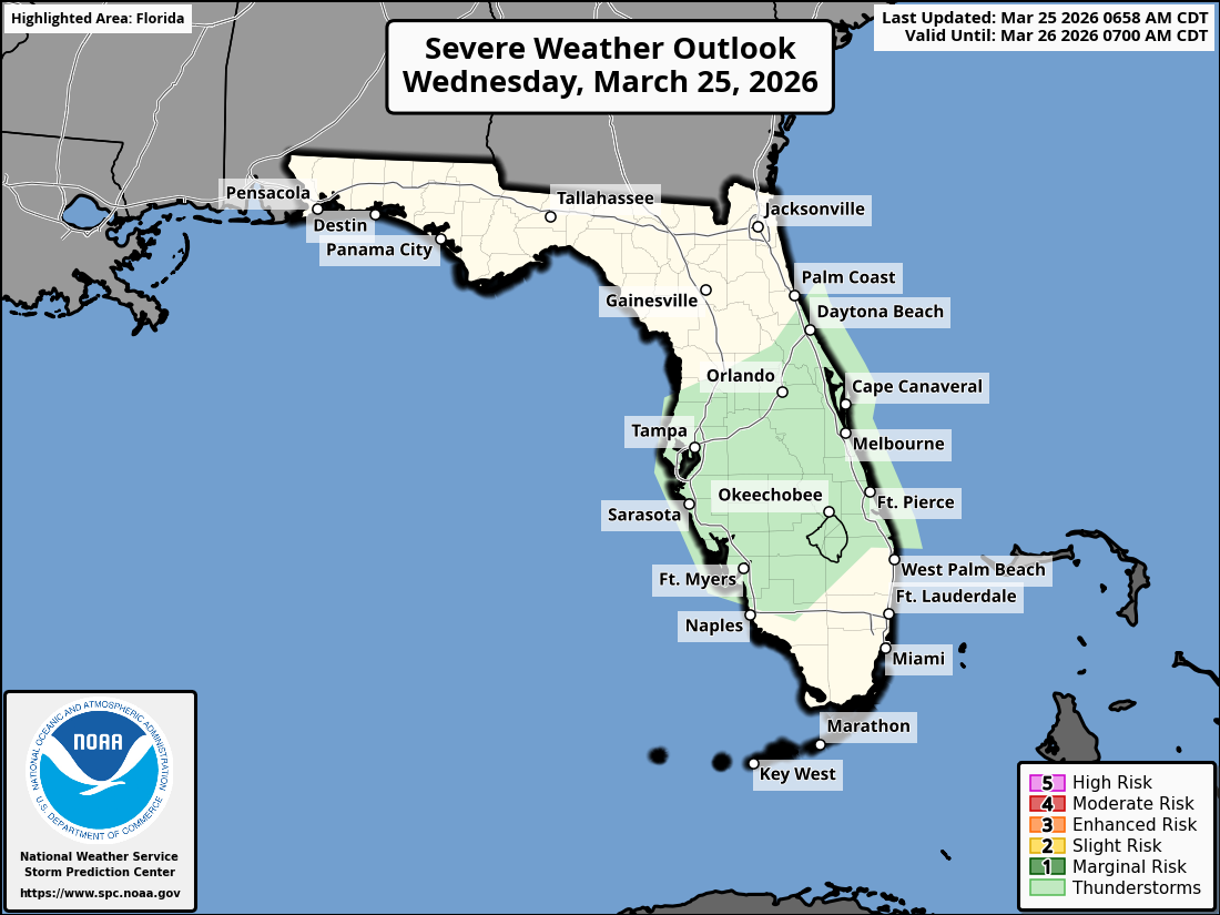 National Weather Service Storm Prediction Center Severe Weather Outlook for Florida March 25, 2026