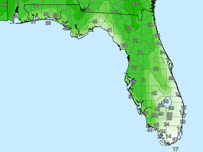 National Weather Service Rain Chances for Florida on Monday, May 25, 2026.