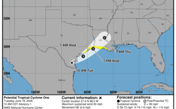 NOAA: Potential Tropical Cyclone One Projected Path, Spaghetti Models To Texas, Louisiana
