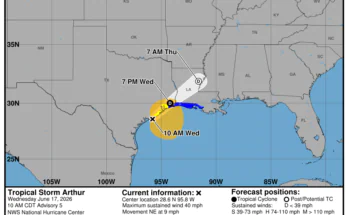 NOAA: Tropical Storm Arthur Projected Path, Spaghetti Models To Texas, Louisiana
