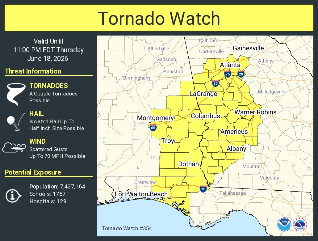 National Weather Service Storm Prediction Center Tornado Watch for Florida Panhandle June 18, 2026