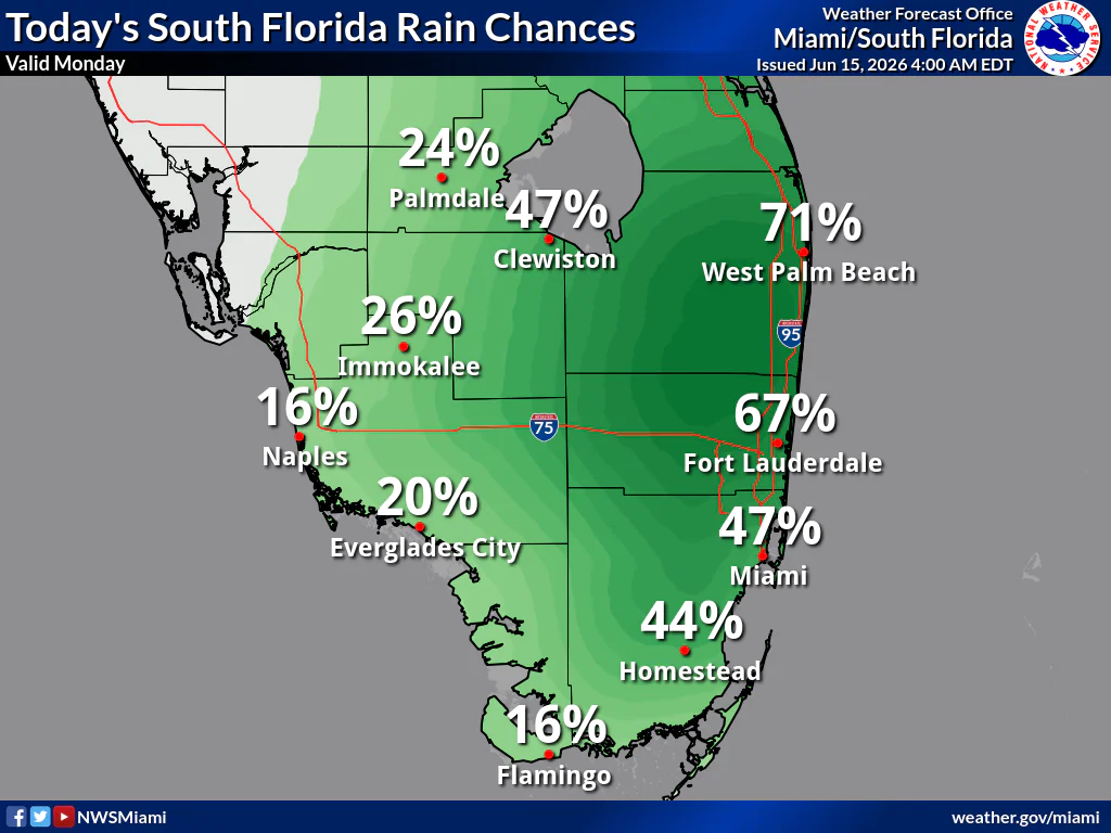 Today's South Florida Rain Chances – Monday, June 15, 2026 | NWS Miami-South Florida